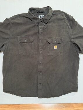 Carhartt Loose Fit 3XL Button Down Shirt Mens Short Sleeve Charcoal Workwear